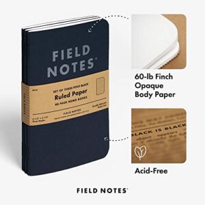 Field Notes 3-Pack Pitch Black Memo Books (3.5" X 5.5"), Ruled, 48 Pages | Thin Pocket Sized EDC Notebook With 90 GSM Paper & Paperback Cover | Work Notebooks For Note Taking | Made in the USA