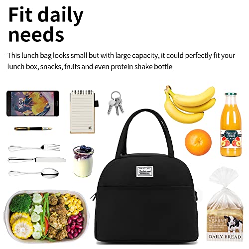 XQXA Lunch Bag Reusable Insulated Cooler Water Resistant Lunch Box Adult Tote Lunch Bag for Women /Men Work Picnic Beach or Travel-Black