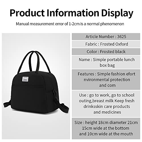 XQXA Lunch Bag Reusable Insulated Cooler Water Resistant Lunch Box Adult Tote Lunch Bag for Women /Men Work Picnic Beach or Travel-Black