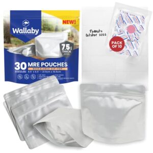wallaby mre mylar bag bundle – 30x (7.5 mil – 6.5″ x 8.5’’) stand-up zipper pouches, 30x 400cc oxygen absorbers – heat sealable & withstand boiling water – long-term food storage solutions – silver
