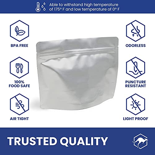 Wallaby MRE Mylar Bag Bundle - 30x (7.5 Mil - 6.5" x 8.5’’) Stand-Up Zipper Pouches, 30x 400cc Oxygen Absorbers - Heat Sealable & Withstand Boiling Water - Long-Term Food Storage Solutions - Silver