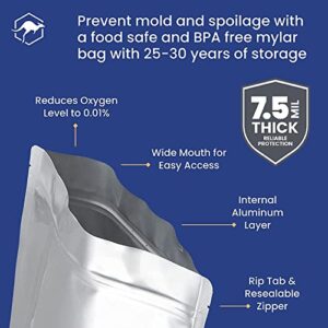 Wallaby MRE Mylar Bag Bundle - 30x (7.5 Mil - 6.5" x 8.5’’) Stand-Up Zipper Pouches, 30x 400cc Oxygen Absorbers - Heat Sealable & Withstand Boiling Water - Long-Term Food Storage Solutions - Silver