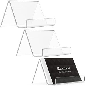 maxgear business card holder for desk acrylic business card display holders clear business cards holder stand 3 pack desktop plastic name card organizer, capacity: 50 cards