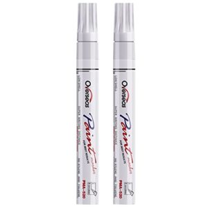 permanent paint pens white markers – 2 pack single color oil based paint markers, medium tip, quick drying and waterproof marker pen for metal, rock painting, wood, fabric, plastic, canvas, mugs
