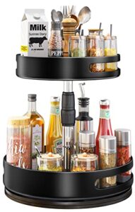 lazy susans organizer 2 tier metal steel, turntable height adjustable, sayzh rotating spice racks for pantry cabinet cupboard table, 10 inch, black