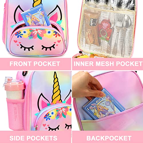 BTOOP Lunch Box Kids for Girls Insulated Lunch Bag Cute Reusable Toddler Thermal Meal Cooler Tote Bags with Removable Shoulder Strap for School Travel (Rainbow 1)