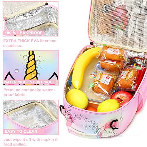 BTOOP Lunch Box Kids for Girls Insulated Lunch Bag Cute Reusable Toddler Thermal Meal Cooler Tote Bags with Removable Shoulder Strap for School Travel (Rainbow 1)