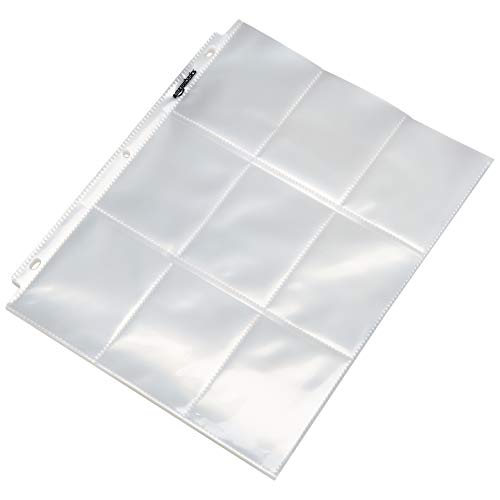 Amazon Basics 9 Sleeve Card Protectors Binder Sheet - 100-Pack