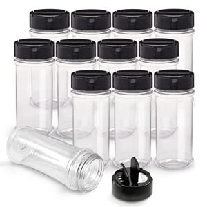 royalhouse 12 pack 5.5 oz plastic spice jars with black cap, clear and safe plastic bottle containers with shaker lids for storing spice, herbs and seasoning powders, bpa free, made in usa