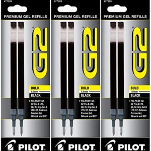 Pilot G2 Gel Ink Refill, 2-Pack for Rolling Ball Pens, Bold Point, Black Ink, Pack Of 3 = 6 Refills