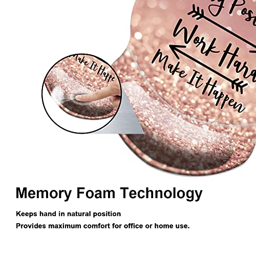 Mouse Pad with Wrist Support, Non Slip Mousepad Wrist Rest for Office, Computer, Laptop & Mac- Durable & Comfortable & Lightweight Ergonomic Support Mouse Mat Glitter Quote