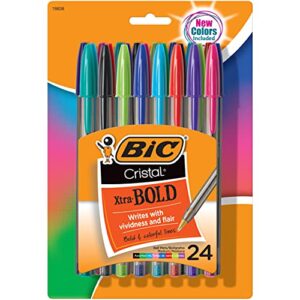 bic cristal xtra bold fashion ballpoint pen, bold point (1.6mm), assorted colors, 24-count (msbapp241-a-ast)