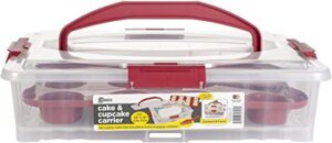 buddeez cupcake and cake carrier; stackable holder includes [cut/serve utensil under lid]