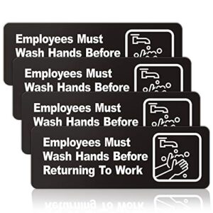 employees must wash hands before returning to work sign, (4 pack) 9 x 3 inch acrylic plastic sign with symbols, self-adhesive, for restaurant, salons, hotel, motel, rest stops, public restrooms