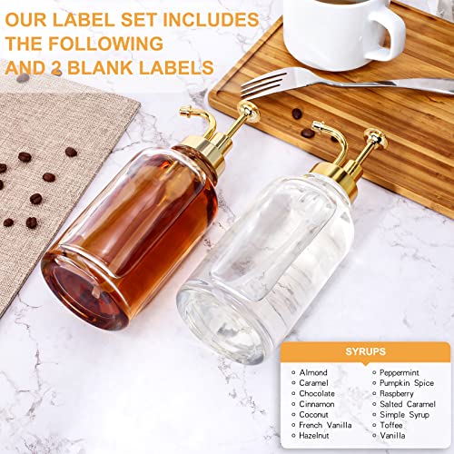 Coffee Syrup Dispenser for Coffee Bar Accessories, Coffee Pump Dispenser, Glass Syrup Bottle Pump, Maple/Coffee Syrup Bottles,18Pcs Coffee Syrup Labels, 17 oz 500 ml, 2 PCS Soap Dispenser Home Decor