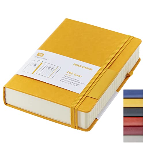 996DEMING Large Lined Journal Notebook for Work - 365 Pages Journals for Writing B5 College Ruled Notebook,100gsm Lined Paper,Leather Hardcover Journal for Men and Women,7.6'' X 10'' (Yellow, B5)