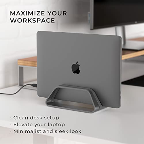HumanCentric Vertical Laptop Stand for MacBook, Compatible with MacBook Pro Stand, MacBook Air Stand, Laptop Holder for Apple Laptop Desk Stand, Aluminum Laptop Vertical Stand, Space Gray Mac Stand