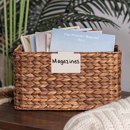 Hygge & Sage: Metal Bin Labels for Home Organization | Non-Slip Basket Labels Clip On for Storage Bins, Baskets, or Wire Racks | Includes 8 Labels, 8 Non-Slip Pads, and 1 Free Marker (Cream)