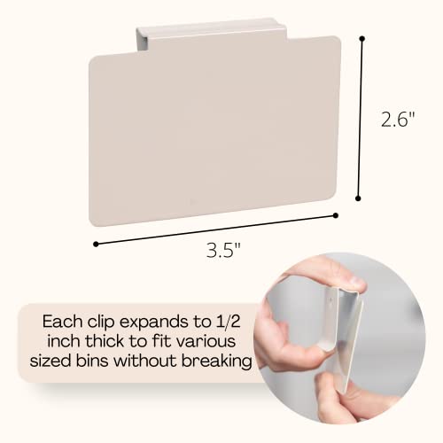 Hygge & Sage: Metal Bin Labels for Home Organization | Non-Slip Basket Labels Clip On for Storage Bins, Baskets, or Wire Racks | Includes 8 Labels, 8 Non-Slip Pads, and 1 Free Marker (Cream)