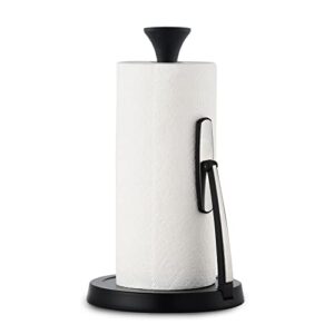 dailyart paper towel holder for one hand tear – kitchen paper towel holder countertop with tension arm & non slip weighted base, stainless steel paper towel holder stand for kitchen bathroom, black