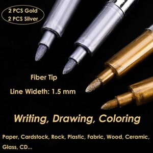 Dyvicl Premium Metallic Markers Pens - Silver and Gold Paint Pens for Black Paper, Glass, Rock Painting, Halloween Pumpkin, Card Making, Scrapbook Album, Christmas DIY Art Craft Kids, Set of 4