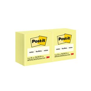 post-it notes 3×3 in, 12 pads, america’s 1 favorite sticky notes, canary yellow, clean removal, recyclable (654)