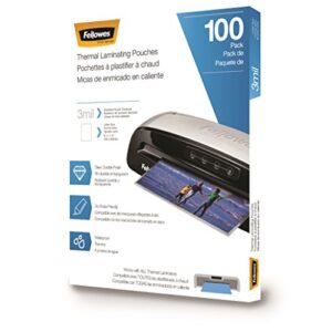 fellowes thermal laminating pouches/sheets, letter size 9 x 11.5-inches, 3 mil, 100 pack (5743301)