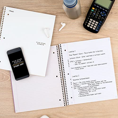 Five Star Spiral Notebook + Study App, 3 Subject, College Ruled Paper, 11" x 8-1/2", 150 Sheets, White, 1 Count (72464)