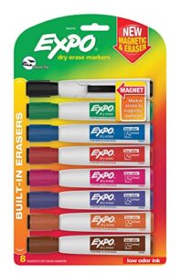 expo magnetic dry erase markers with eraser, chisel tip, assorted, 8 count