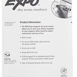 EXPO Magnetic Dry Erase Markers with Eraser, Chisel Tip, Assorted, 8 Count