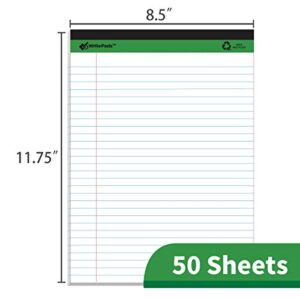 KAISA Legal Pads Writing Pads Recycled Paper, 8.5"x11.75" Wide Ruled, 50 sheets 8-1/2"x 11-3/4" Perforated Writed Pad, White Pack of 12pads, KSU-5293