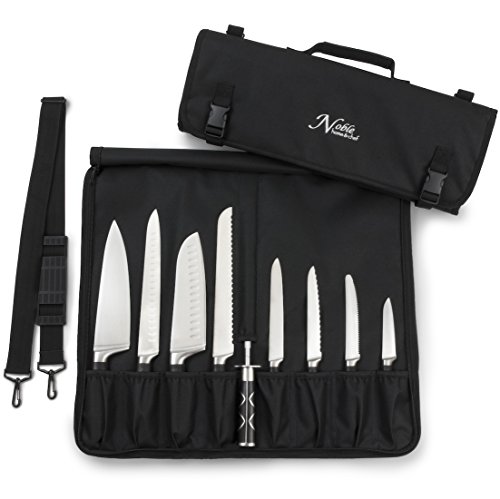 Chef Knife Bag (8+ Slots) is Padded and Holds 8 Knives PLUS Your Meat Cleaver, Knife Steel, 4 Utensils, and a Zipped Pouch for Tools! Durable Knife Carrier also Includes a Name Card Holder. (Bag Only)