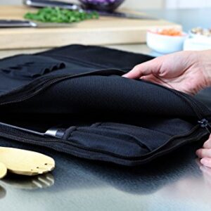 Chef Knife Bag (8+ Slots) is Padded and Holds 8 Knives PLUS Your Meat Cleaver, Knife Steel, 4 Utensils, and a Zipped Pouch for Tools! Durable Knife Carrier also Includes a Name Card Holder. (Bag Only)