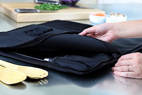 Chef Knife Bag (8+ Slots) is Padded and Holds 8 Knives PLUS Your Meat Cleaver, Knife Steel, 4 Utensils, and a Zipped Pouch for Tools! Durable Knife Carrier also Includes a Name Card Holder. (Bag Only)