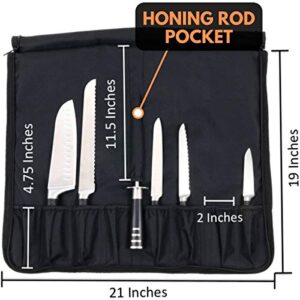 Chef Knife Bag (8+ Slots) is Padded and Holds 8 Knives PLUS Your Meat Cleaver, Knife Steel, 4 Utensils, and a Zipped Pouch for Tools! Durable Knife Carrier also Includes a Name Card Holder. (Bag Only)