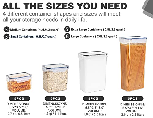 Airtight Food Storage Containers Set, RAZCC 23 PACK Cereal Storage Containers for Kitchen and Pantry Organization BPA Free Kitchen Canisters for Cereal, Rice, Flour & Oats, Free Marker and Labels