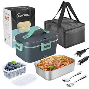 75w electric heated lunch box 1.8l food heater/warmer portable heated lunch boxes (lonchera electrica para el almuerzo) for car truck and home – leak proof, removable 304 stainless steel container