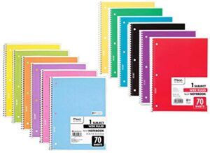 mead wide ruled spiral notebooks, bulk pack of 12 colors – 1-subject spiral notebooks wide ruled – 70 pages – cute single subject notebook wide ruled for adult & kids – school & office use.