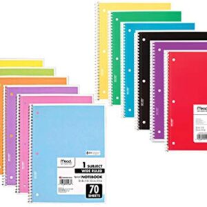 Mead Wide Ruled Spiral Notebooks, Bulk Pack of 12 Colors - 1-Subject Spiral Notebooks Wide Ruled - 70 Pages - Cute Single Subject Notebook Wide Ruled for Adult & Kids - School & Office Use.