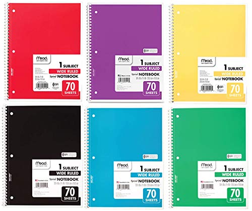 Mead Wide Ruled Spiral Notebooks, Bulk Pack of 12 Colors - 1-Subject Spiral Notebooks Wide Ruled - 70 Pages - Cute Single Subject Notebook Wide Ruled for Adult & Kids - School & Office Use.