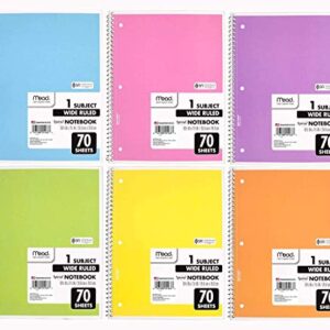 Mead Wide Ruled Spiral Notebooks, Bulk Pack of 12 Colors - 1-Subject Spiral Notebooks Wide Ruled - 70 Pages - Cute Single Subject Notebook Wide Ruled for Adult & Kids - School & Office Use.