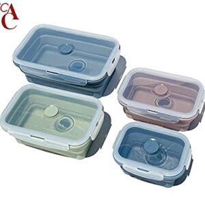 ICHC Set of 4 Collapsible Storage Containers - Space Saving Food Silicone Container, Flat Stacks, Travel Food Containers, Airtight Lunch Box With Lids, Stackable & Reusable