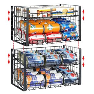 jksmart 4-tier stackable can rack organizer for pantry, adjustable can dispenser holds up to 62 cans, can storage holder for various ounces of canned food soda drinks, black