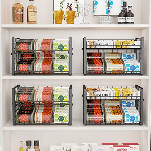 JKsmart 4-Tier Stackable Can Rack Organizer for Pantry, Adjustable Can Dispenser Holds Up to 62 Cans, Can Storage Holder for Various Ounces of Canned Food Soda Drinks, Black