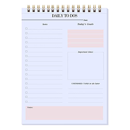Daily to Do Notepads - Task Checklist planner, Time Management planner, To Do lists, Organizer with Today's Goals, Notes, 52 Undated Agenda Tear-off Sheets, 6.5 x 9.8 inches ( Pink )