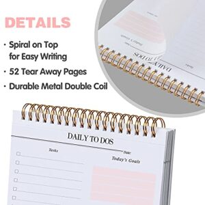 Daily to Do Notepads - Task Checklist planner, Time Management planner, To Do lists, Organizer with Today's Goals, Notes, 52 Undated Agenda Tear-off Sheets, 6.5 x 9.8 inches ( Pink )
