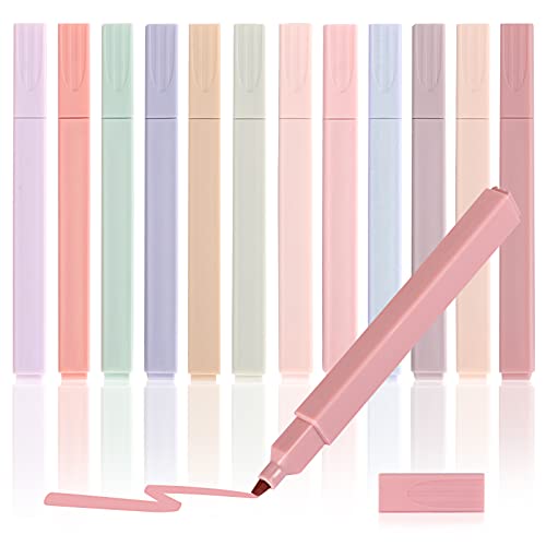 LABUK 12pcs Highlighters Aesthetic Pastel Cute Highlighter, Bible Highlighters and Pens No Bleed, with Assorted Colors, Dry Fast Easy to Hold for Journal Bible Planner Notes School Office Supplies