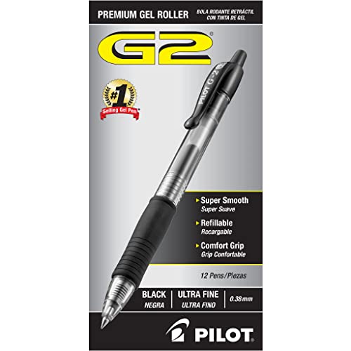 PILOT G2 Premium Refillable and Retractable Rolling Ball Gel Pens, Ultra Fine Point, Black Ink, 12-Pack (31277)