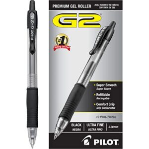 PILOT G2 Premium Refillable and Retractable Rolling Ball Gel Pens, Ultra Fine Point, Black Ink, 12-Pack (31277)