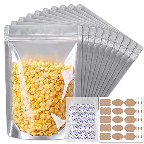 50 Packs Mylar Bags for Food Storage with Clear Window,1 QUART( 9.44 Mil, 7"x 10")Reusable Mylar Bags with Oxygen Absorber for Grains, Wheat, Rice, Legumes, Meat Long Term Food Storage